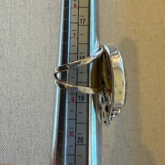 925 Sterling Fossil Ammonite Gemstone Ring Sz 8 - Picture 5 of 6